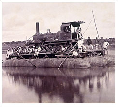 The locomotive 'Akbar' being ferried across the Jumna, 14 January 1887